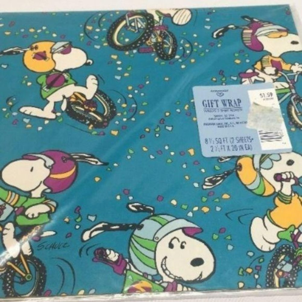 Vintage Hallmark set of 2 Peanutsβ Snoopy Gift Wrap Paper Bike Sports